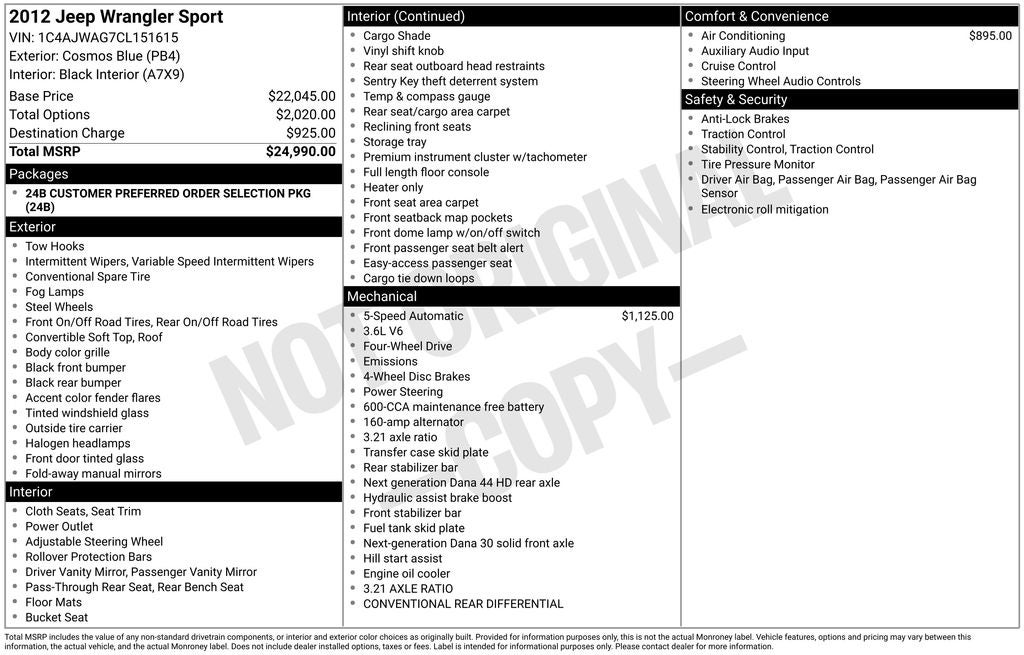 2012 Jeep Wrangler Sport
