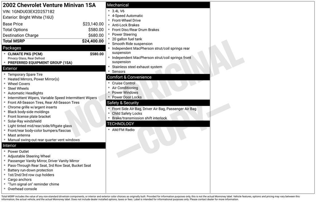 2002 Chevrolet Venture Base