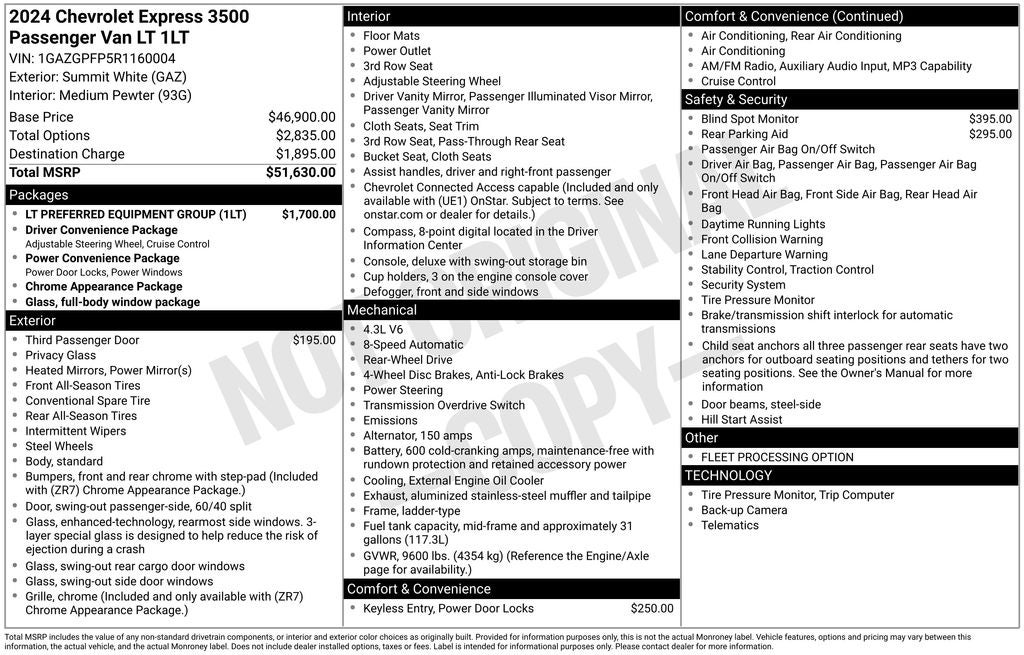 2024 Chevrolet Express 3500 LT Passenger