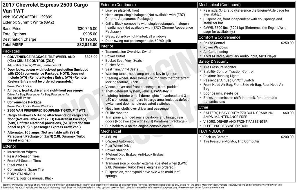 2017 Chevrolet Express 2500 Work Van Cargo