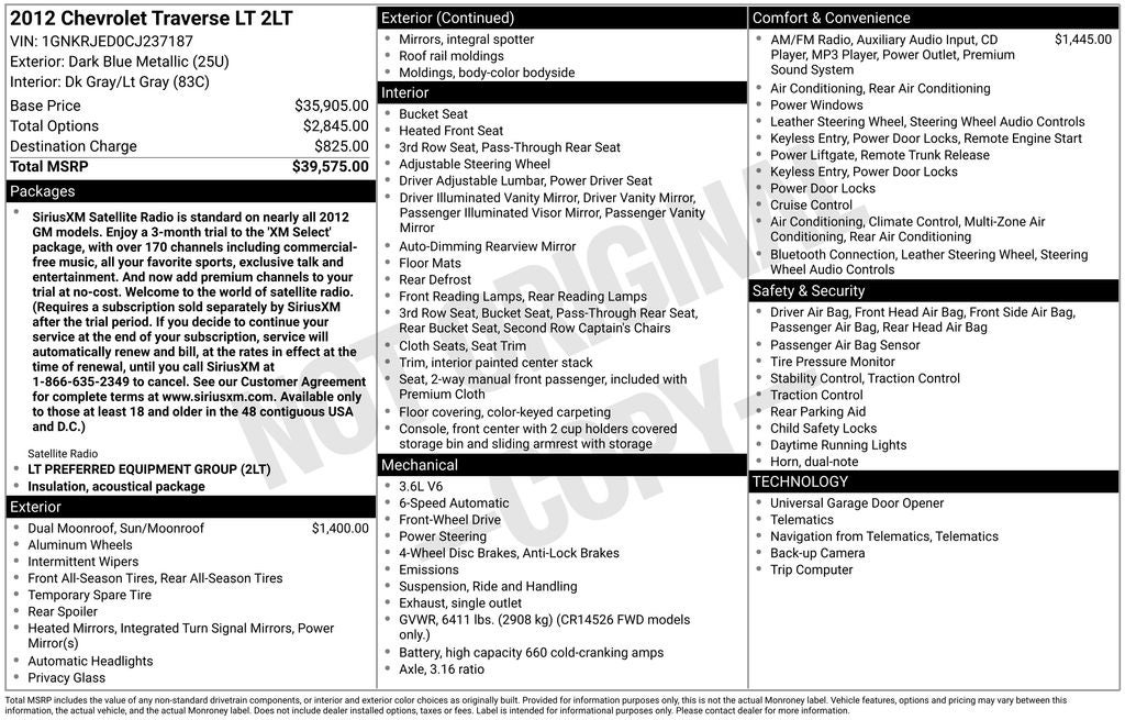 2012 Chevrolet Traverse 2LT 2LT