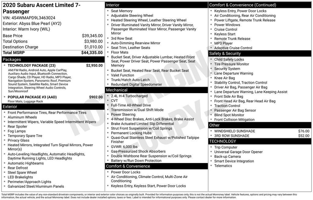 2020 Subaru Ascent Limited